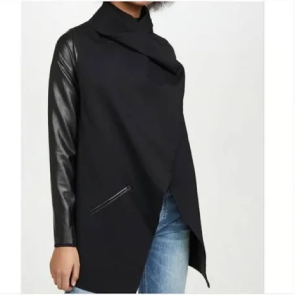 Spanx Black Faux Leather Sleeve Wrap Jacket Small - Picture 3 of 10